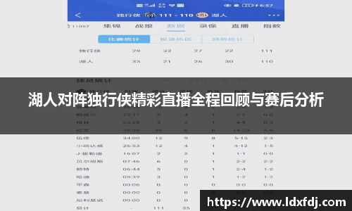 湖人对阵独行侠精彩直播全程回顾与赛后分析